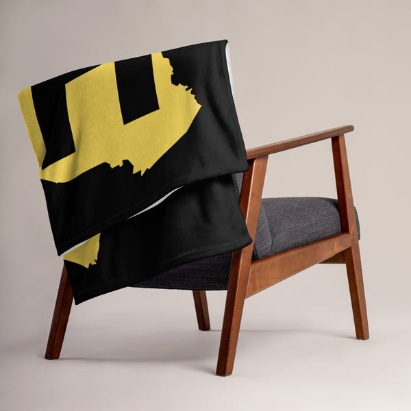 Kenya Premium Throw Blanket- Kenya Yellow Map, on Plain Black