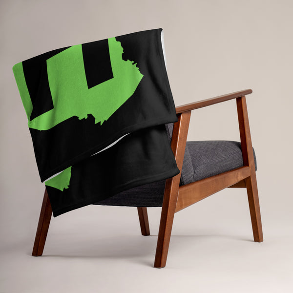 Kenya Premium Throw Blanket- Kenya Grass Green Map, on Plain Black