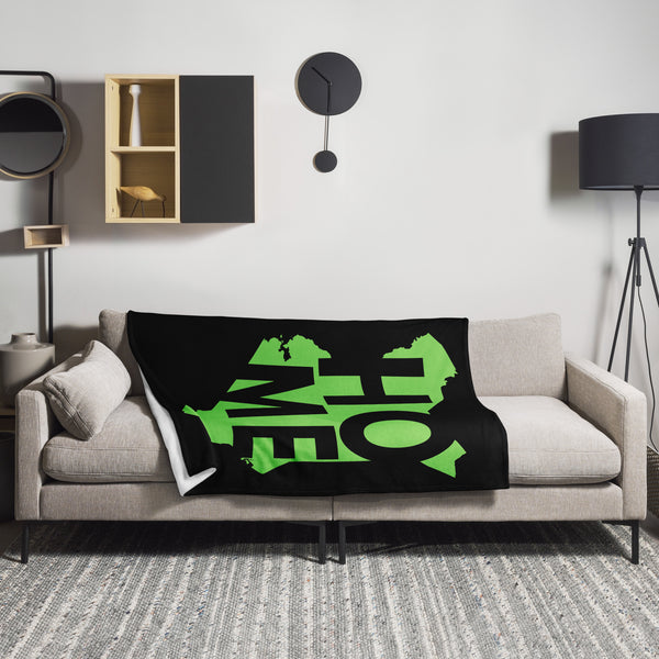 Kenya Premium Throw Blanket- Kenya Grass Green Map, on Plain Black