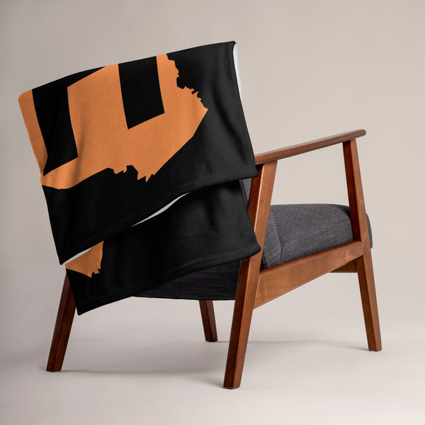 Kenya Premium Throw Blanket- Kenya Orange Map, on Plain Black