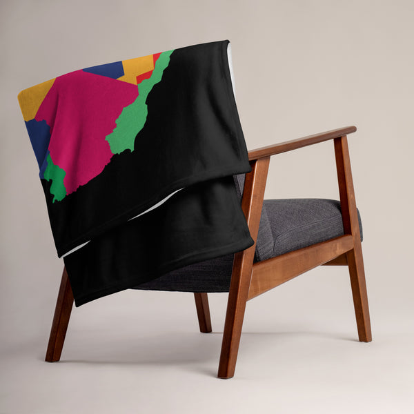 Africa Premium Throw Blanket - African Countries Map, on plain black