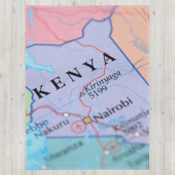 Kenya Premium Throw Blanket - Kenya Map (Blue)