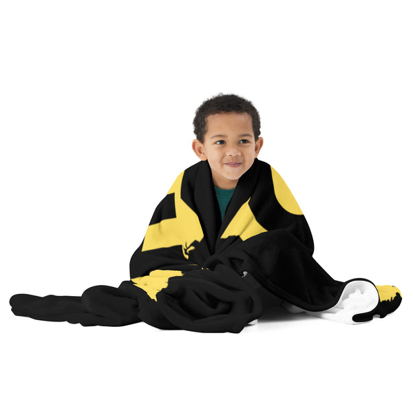 Kenya Premium Throw Blanket- Kenya Yellow Map, on Plain Black