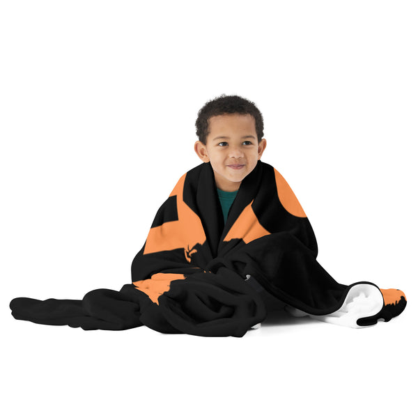 Kenya Premium Throw Blanket- Kenya Orange Map, on Plain Black