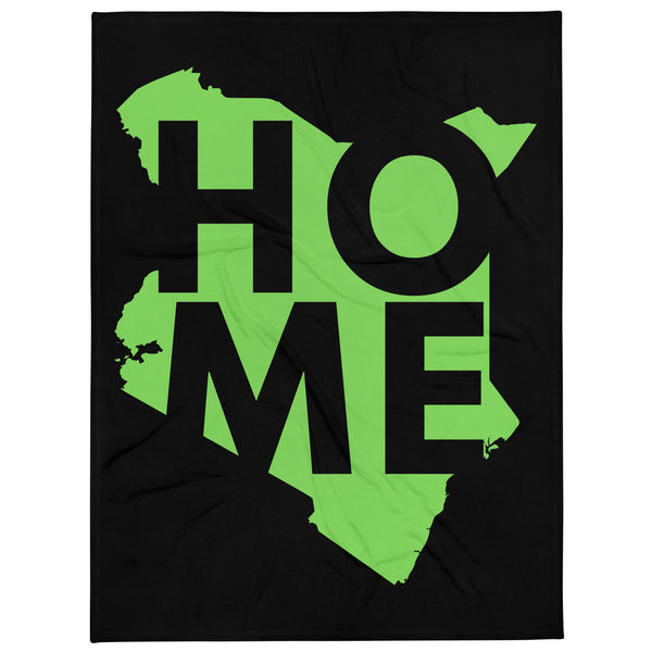 Kenya Premium Throw Blanket- Kenya Grass Green Map, on Plain Black