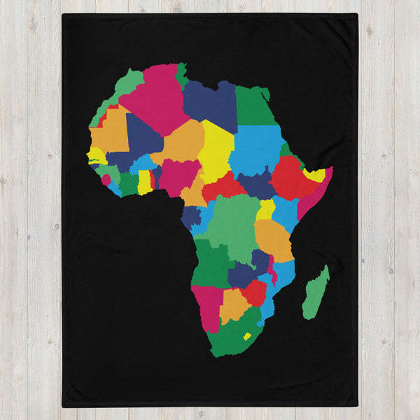 Africa Premium Throw Blanket - African Countries Map, on plain black