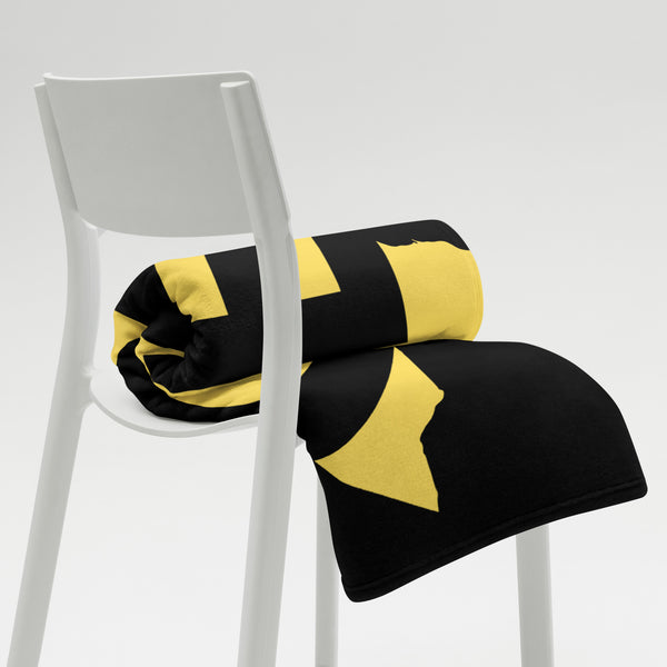 Kenya Premium Throw Blanket- Kenya Yellow Map, on Plain Black