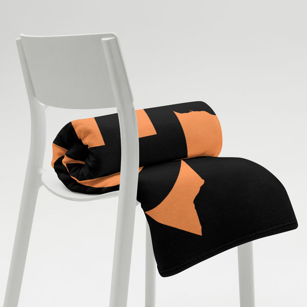 Kenya Premium Throw Blanket- Kenya Orange Map, on Plain Black