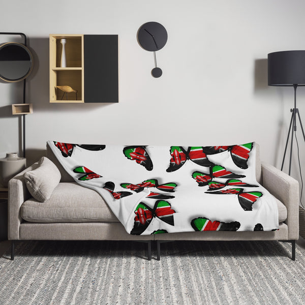 Kenya Flag Throw Blanket - Kenyan Flag (Butterflies pattern)