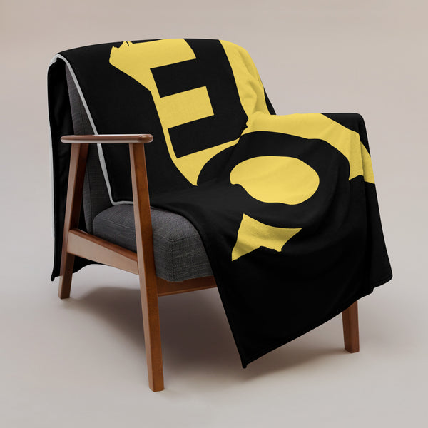 Kenya Premium Throw Blanket- Kenya Yellow Map, on Plain Black