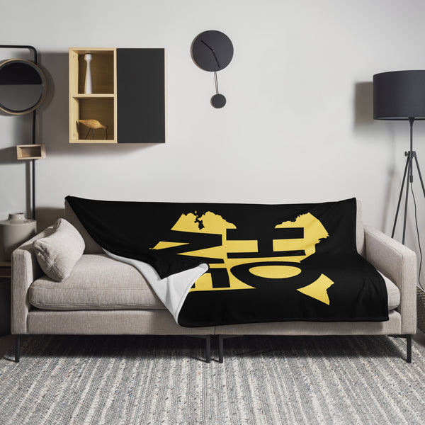 Kenya Premium Throw Blanket- Kenya Yellow Map, on Plain Black