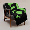Kenya Premium Throw Blanket- Kenya Grass Green Map, on Plain Black