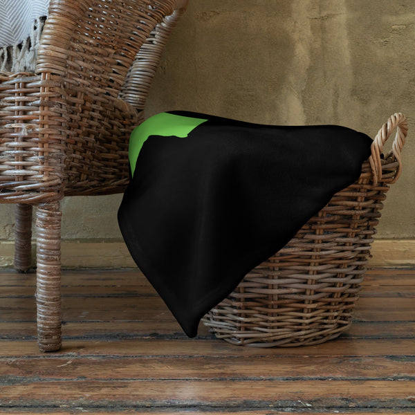 Kenya Premium Throw Blanket- Kenya Grass Green Map, on Plain Black