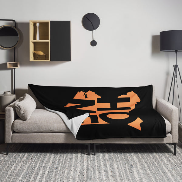 Kenya Premium Throw Blanket- Kenya Orange Map, on Plain Black