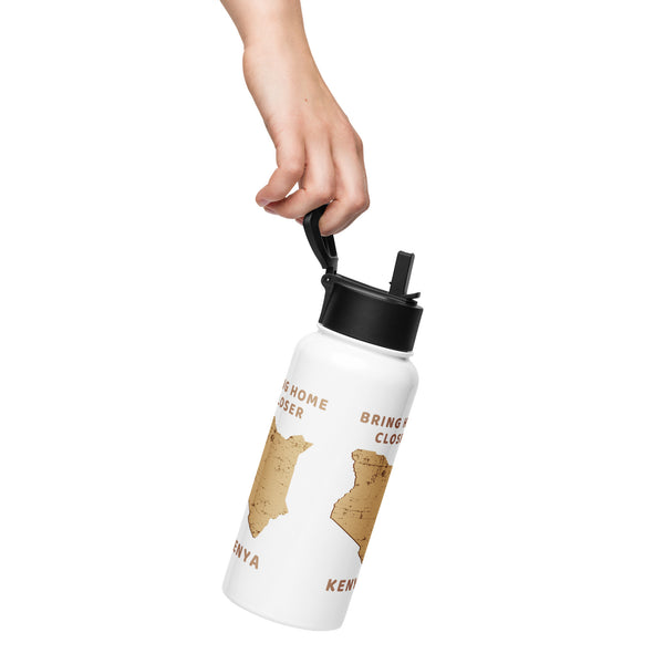 “Bring Home Closer: Kenya” Stainless steel water bottle with a straw lid