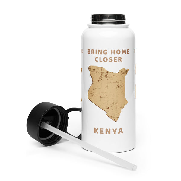 “Bring Home Closer: Kenya” Stainless steel water bottle with a straw lid
